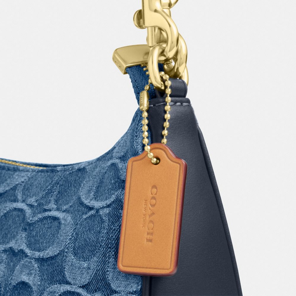 Coach Teri Shoulder Bag In Signature Denim Gold Indigo