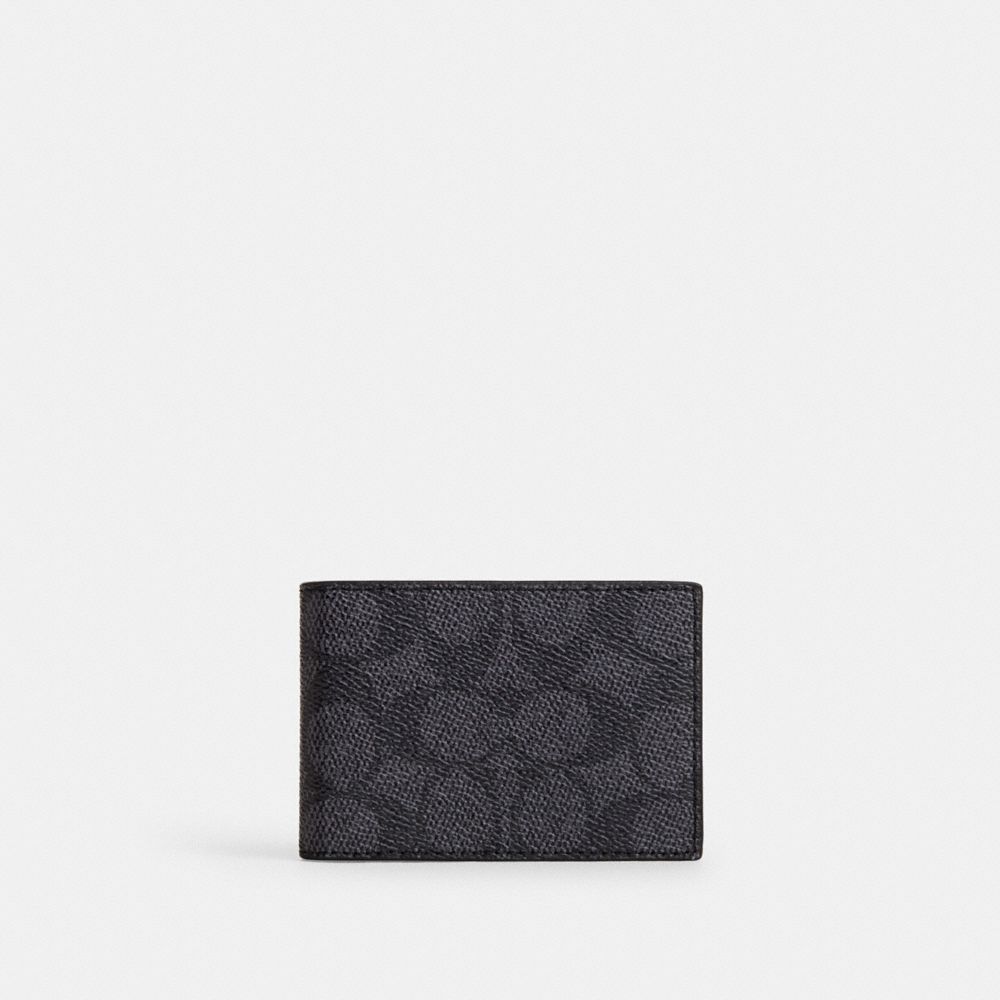 Coach Compact Billfold Wallet In Signature Canvas Charcoal Black