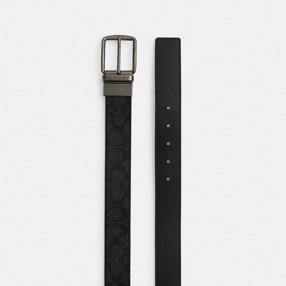 Coach Boxed Plaque And Harness Buckle Cut To Size Reversible Belt, 38 Mm Gunmetal Charcoal Black