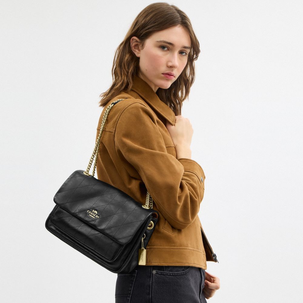 Coach Elodie Crossbody Bag With Quilting Gold Black