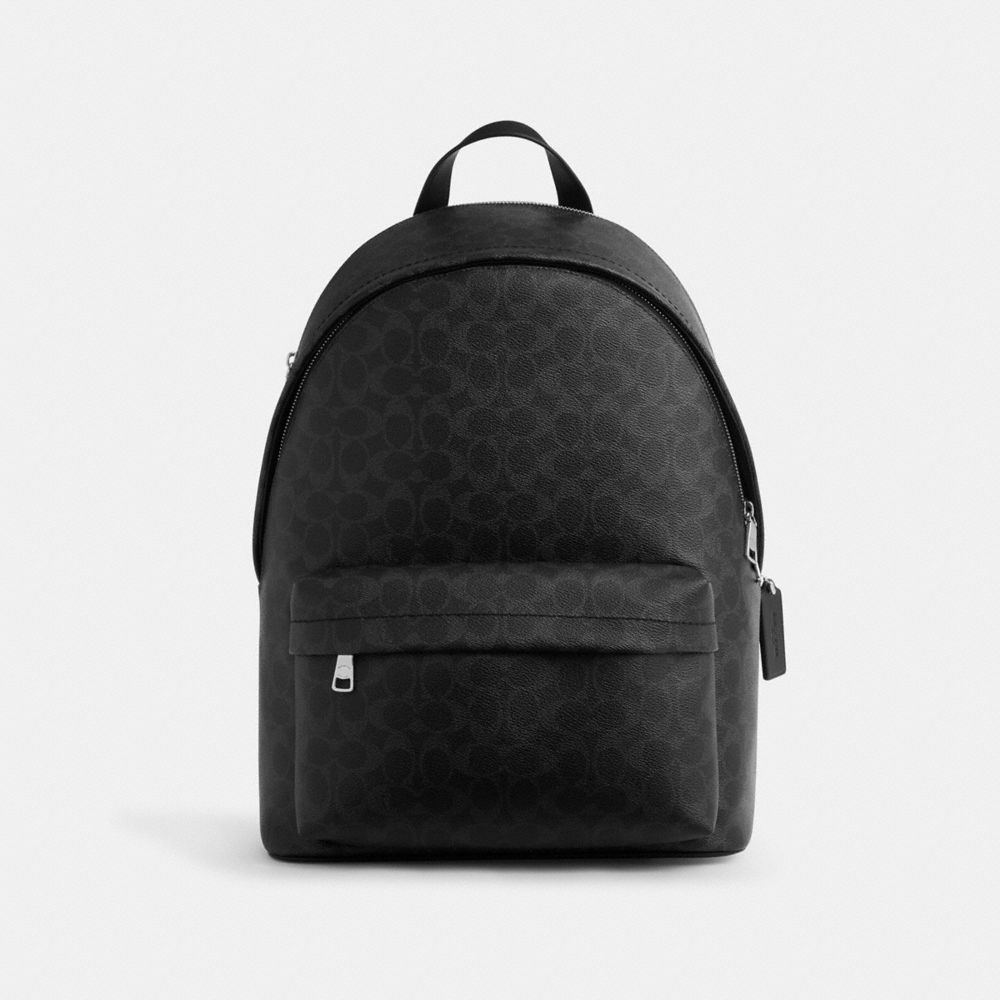 Coach Taylor Backpack In Signature Canvas Silver Black Signature