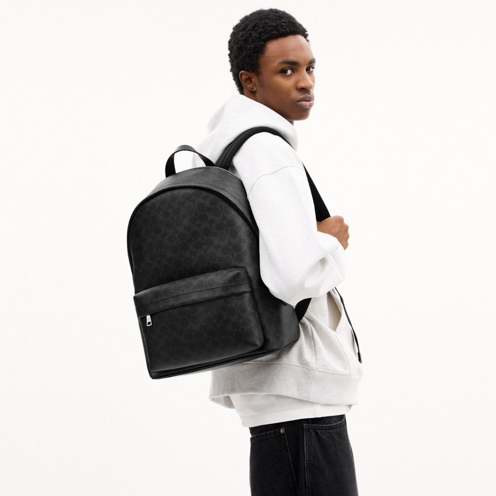 Coach Taylor Backpack In Signature Canvas Silver Black Signature