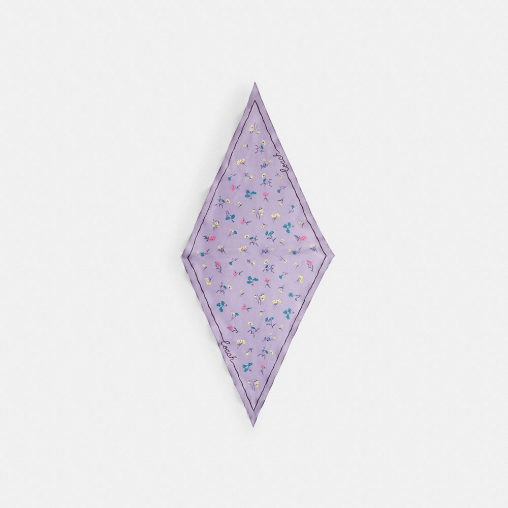 Coach Tossed Floral Print Silk Diamond Scarf Violet Mist