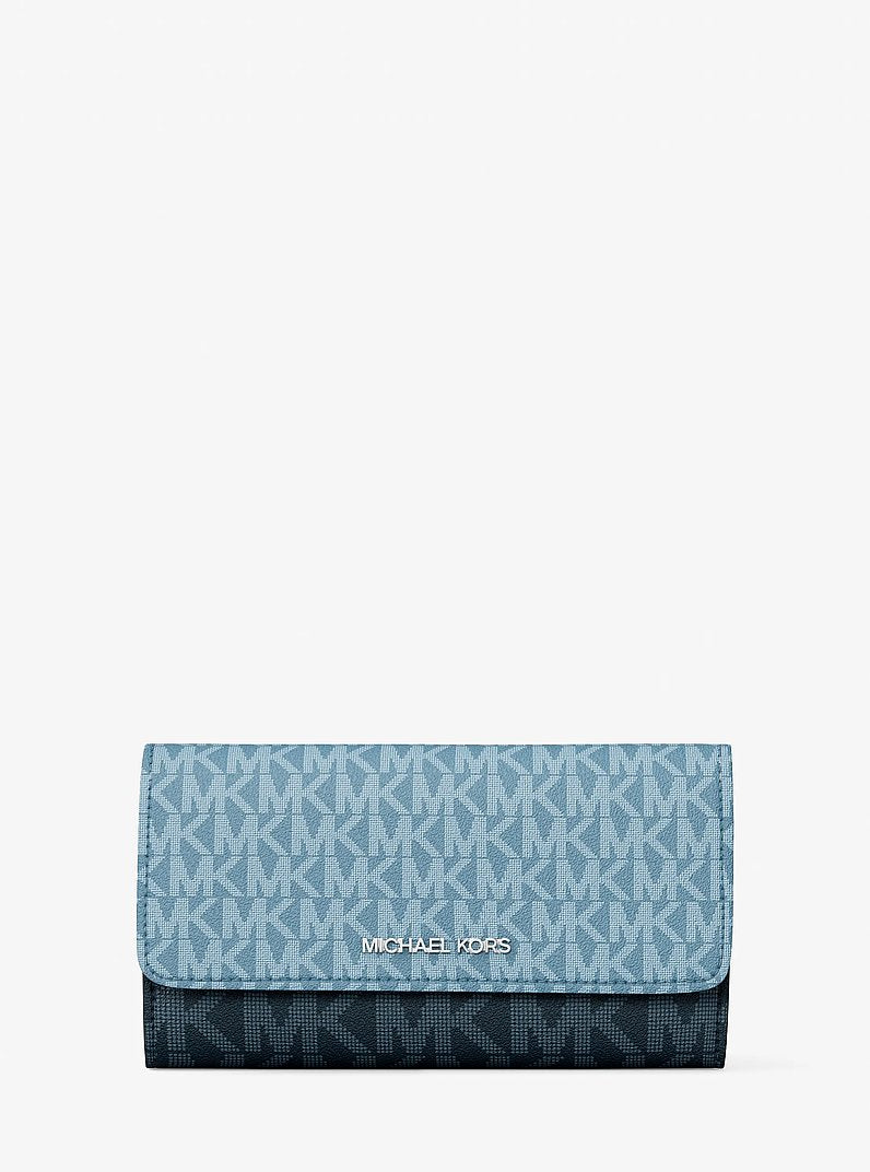 Michael Kors Jet Set Travel Signature Logo Tri-Fold Wallet Denim Multi