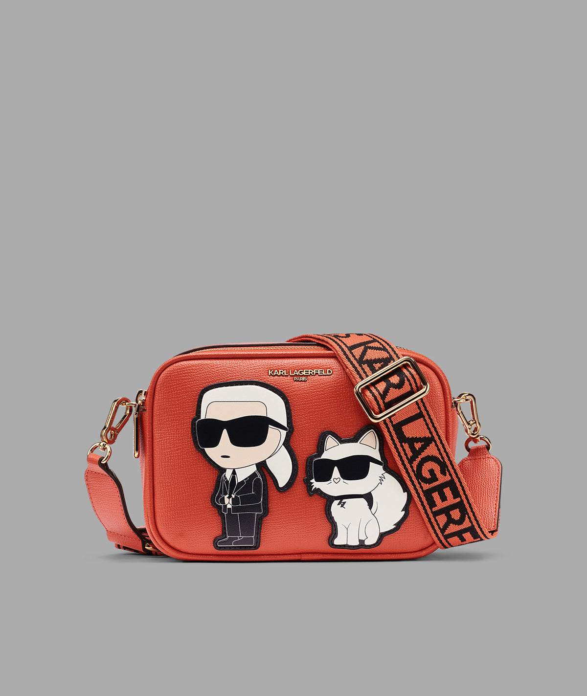 KarlLagerfeld Maybelle round head duo camera crossbody vermillion