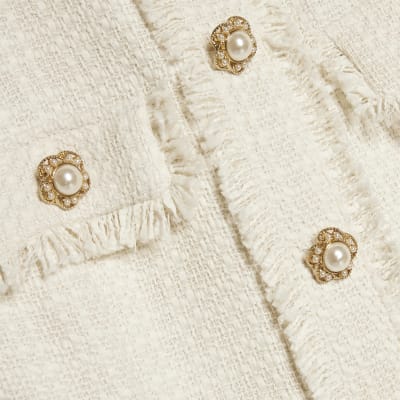 Cream Boucle Pleated Hem Mini Dress