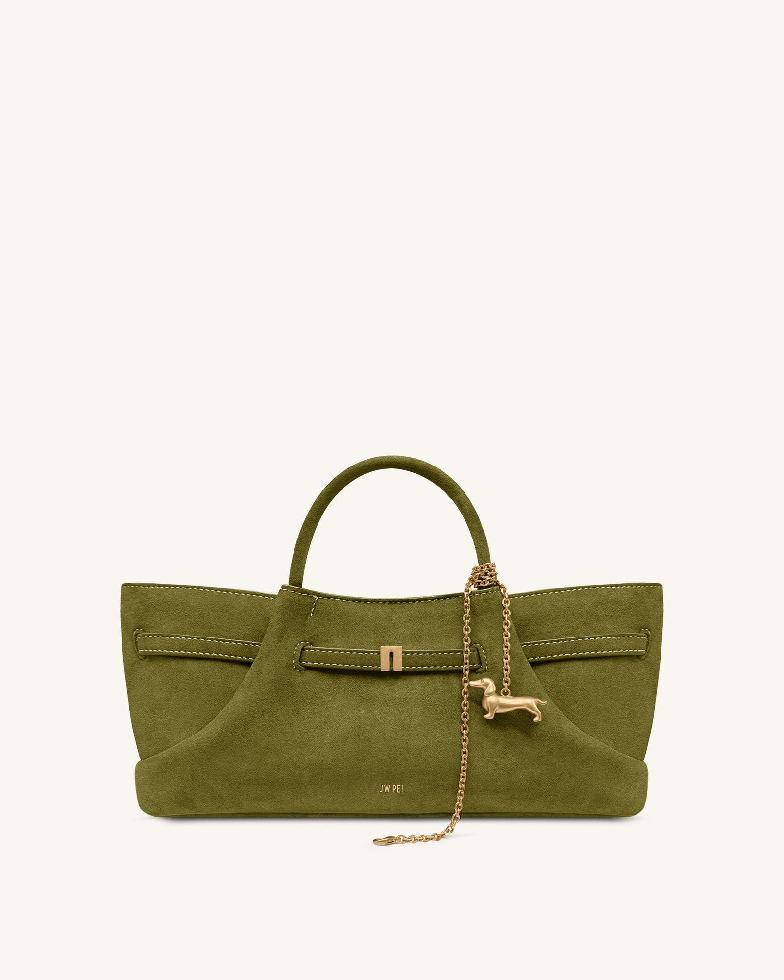 Maeve Dachshund Metal Charm Faux Suede Tote Bag - Blue