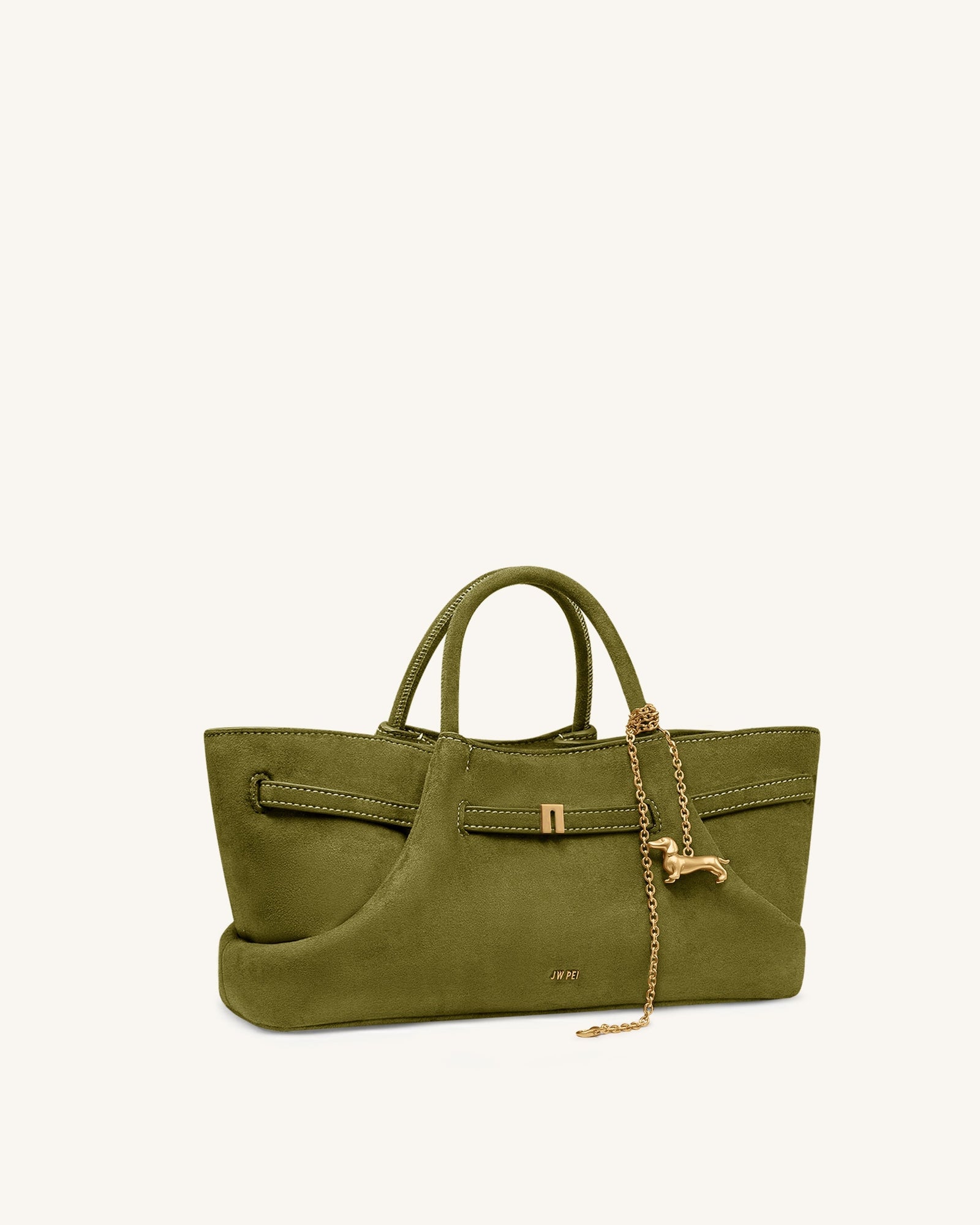 Maeve Dachshund Metal Charm Faux Suede Tote Bag - Blue