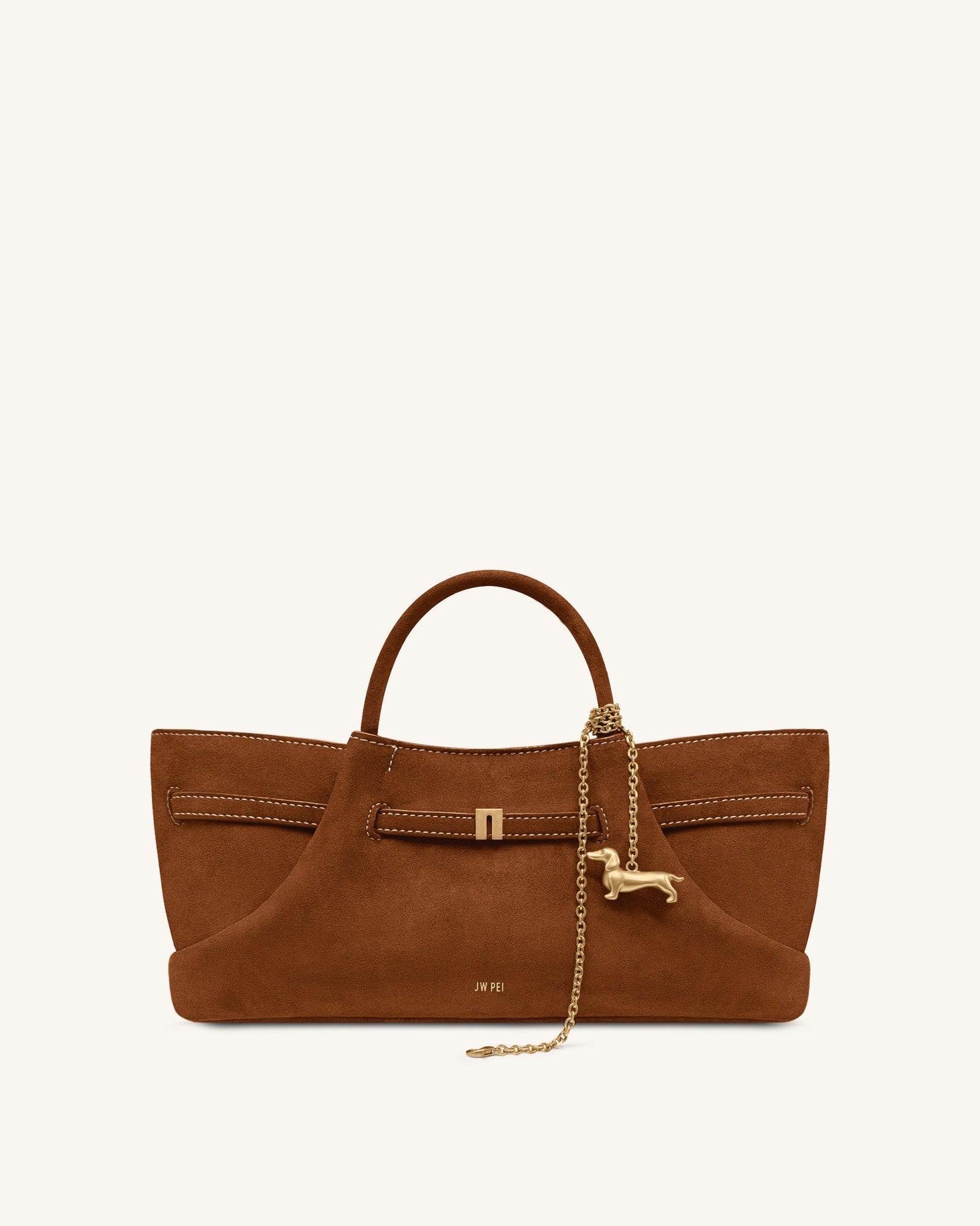 Maeve Dachshund Metal Charm Faux Suede Tote Bag - Blue