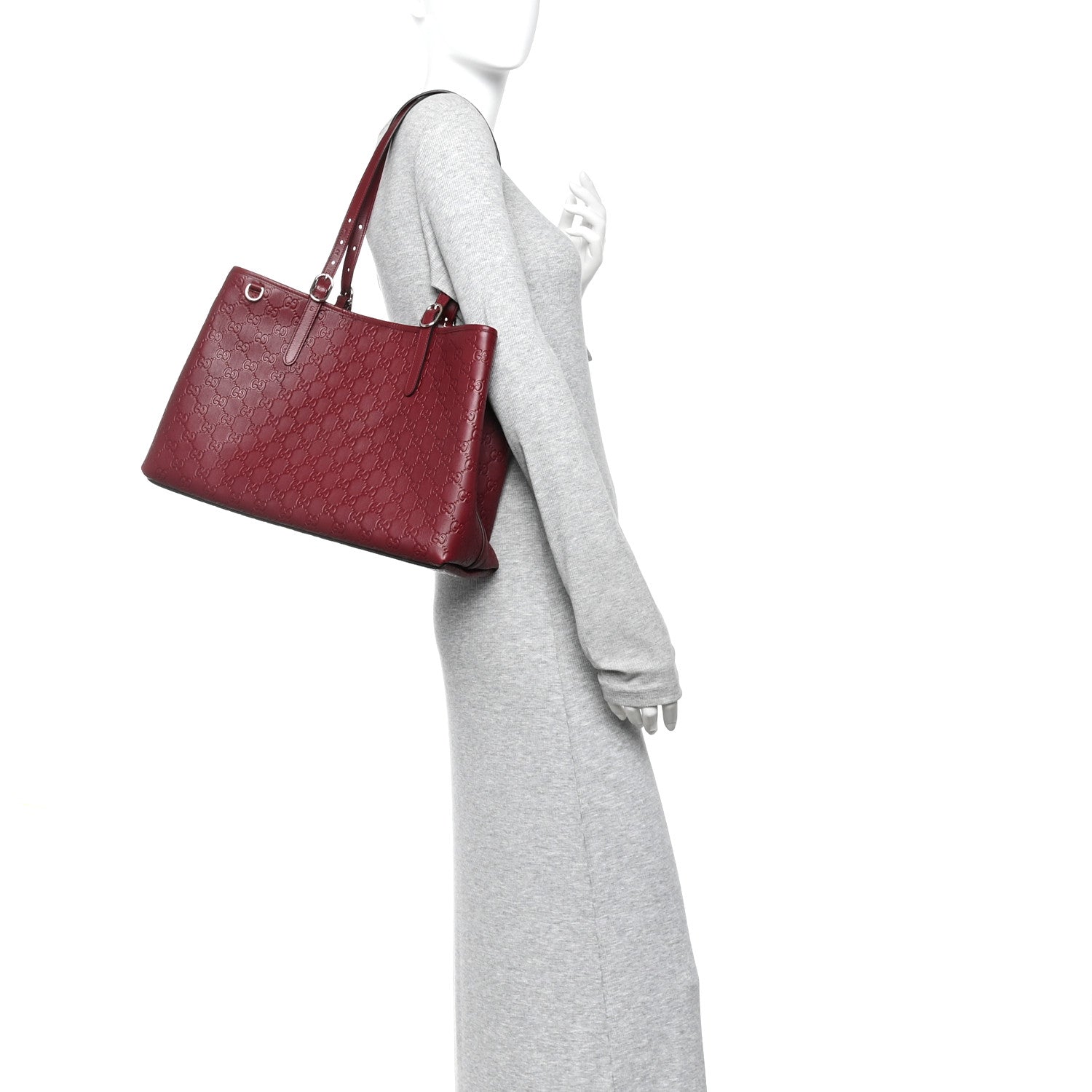 GG Calfskin Embossed Calfskin Large Tote Bag Rose Ancora