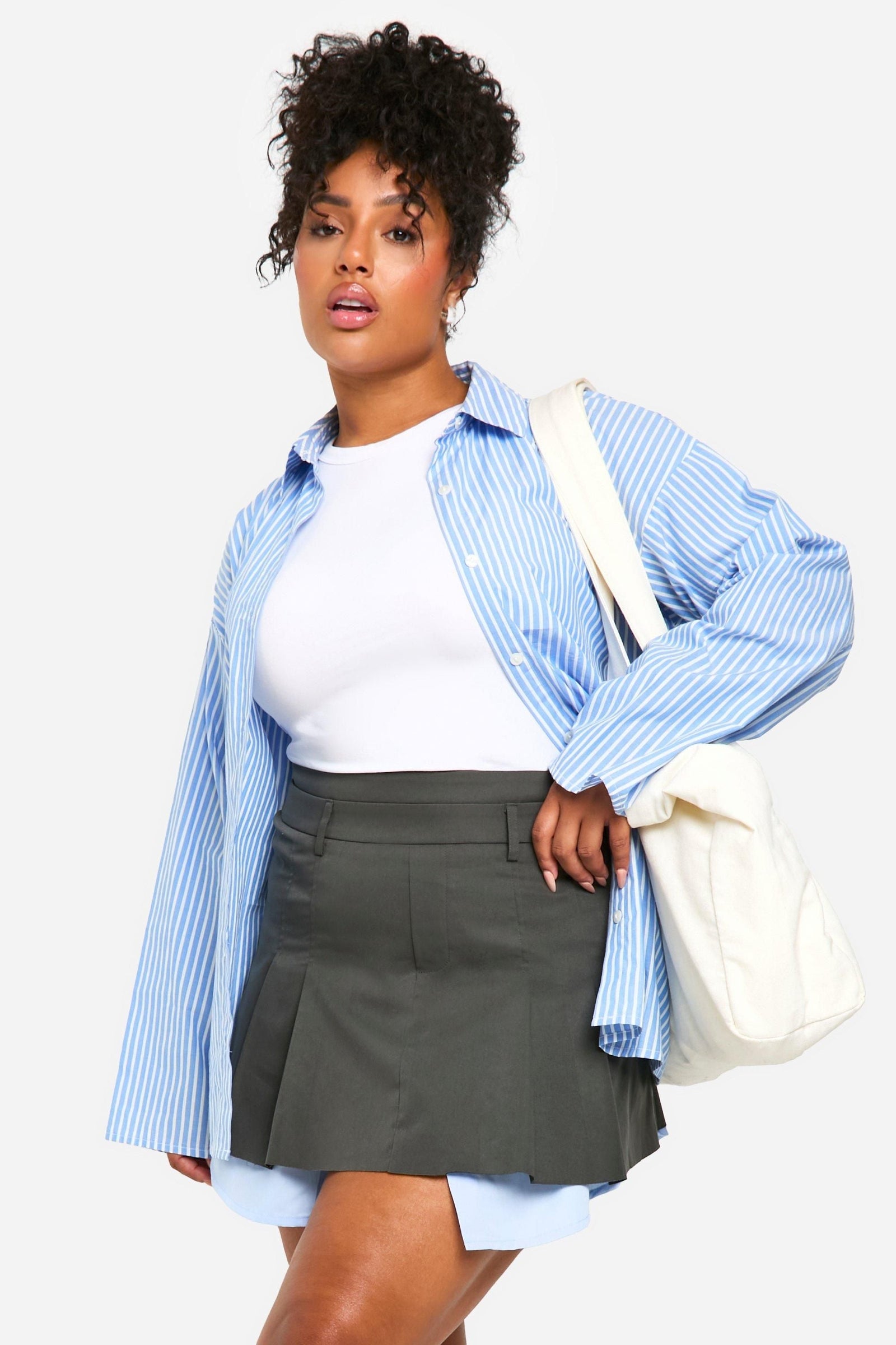 Plus Contrast Shirt Pleated Mini Skirt