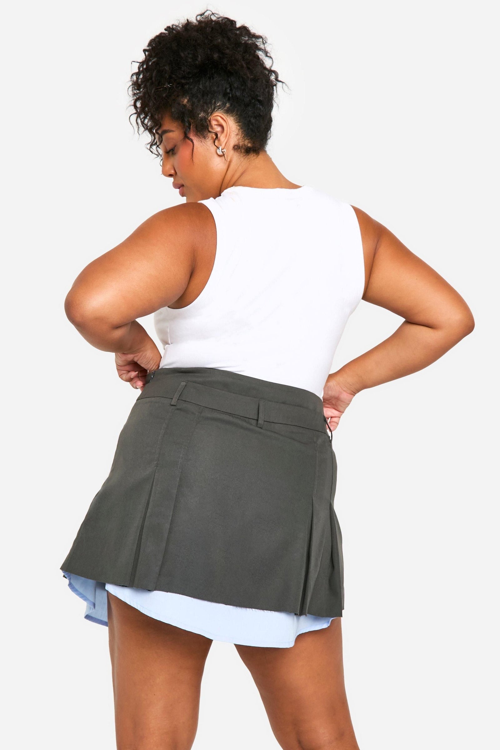 Plus Contrast Shirt Pleated Mini Skirt