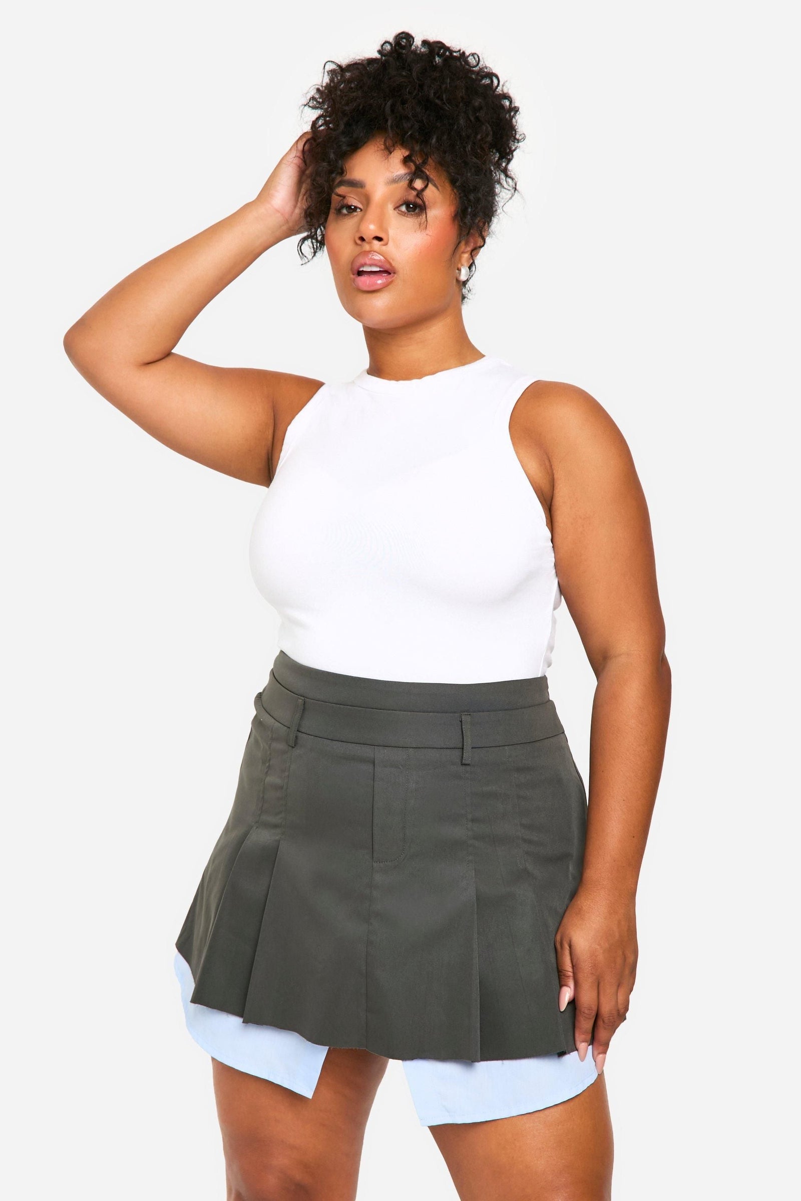 Plus Contrast Shirt Pleated Mini Skirt
