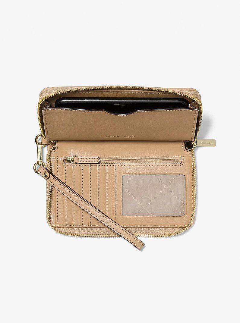 Michael Kors Jet Set Travel Large Logo Jacquard Denim Smartphone Wallet Camel