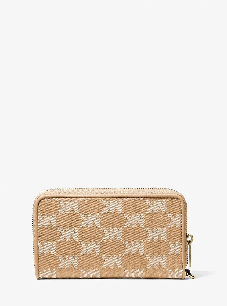Michael Kors Jet Set Travel Large Logo Jacquard Denim Smartphone Wallet Camel