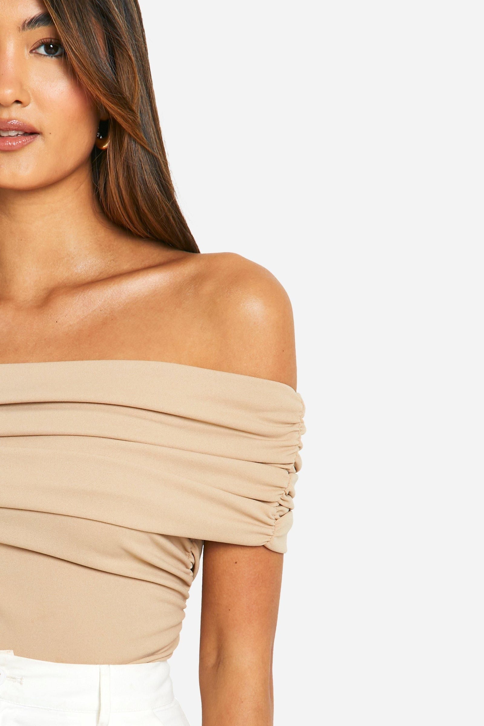 Crepe Bardot Ruched Top