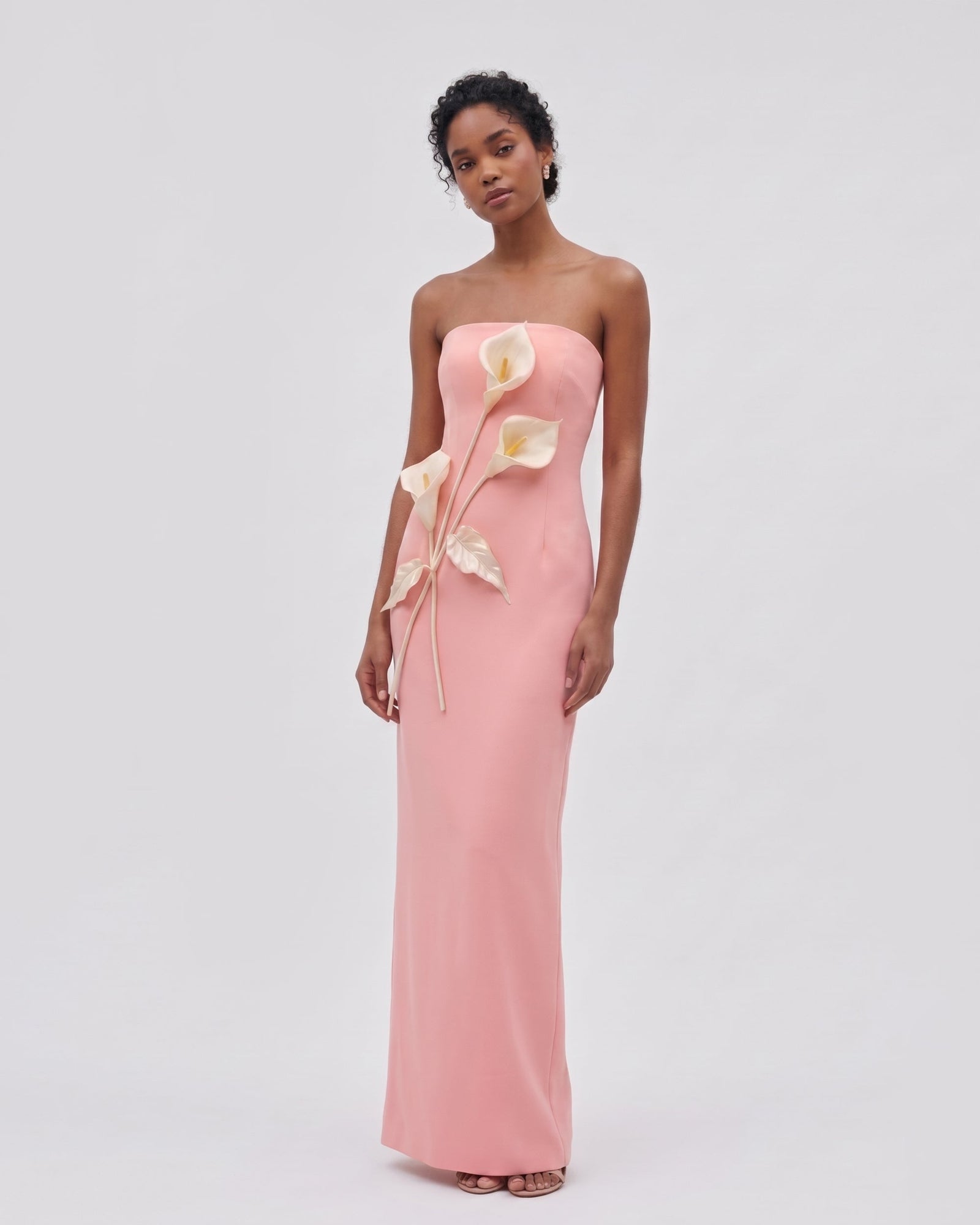 Floral Appliqué Strapless Dress - Yellow