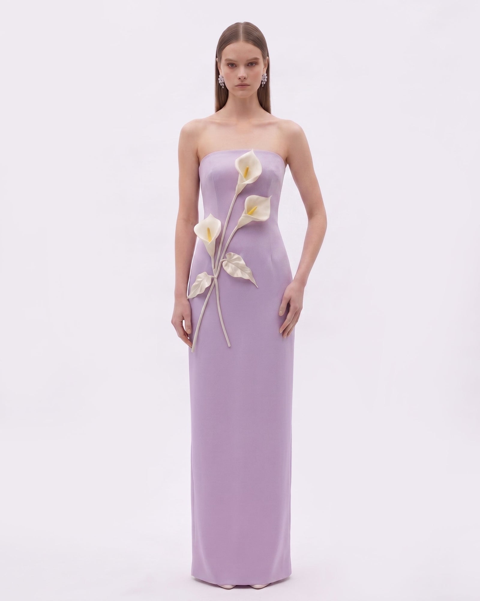 Floral Appliqué Strapless Dress - Yellow