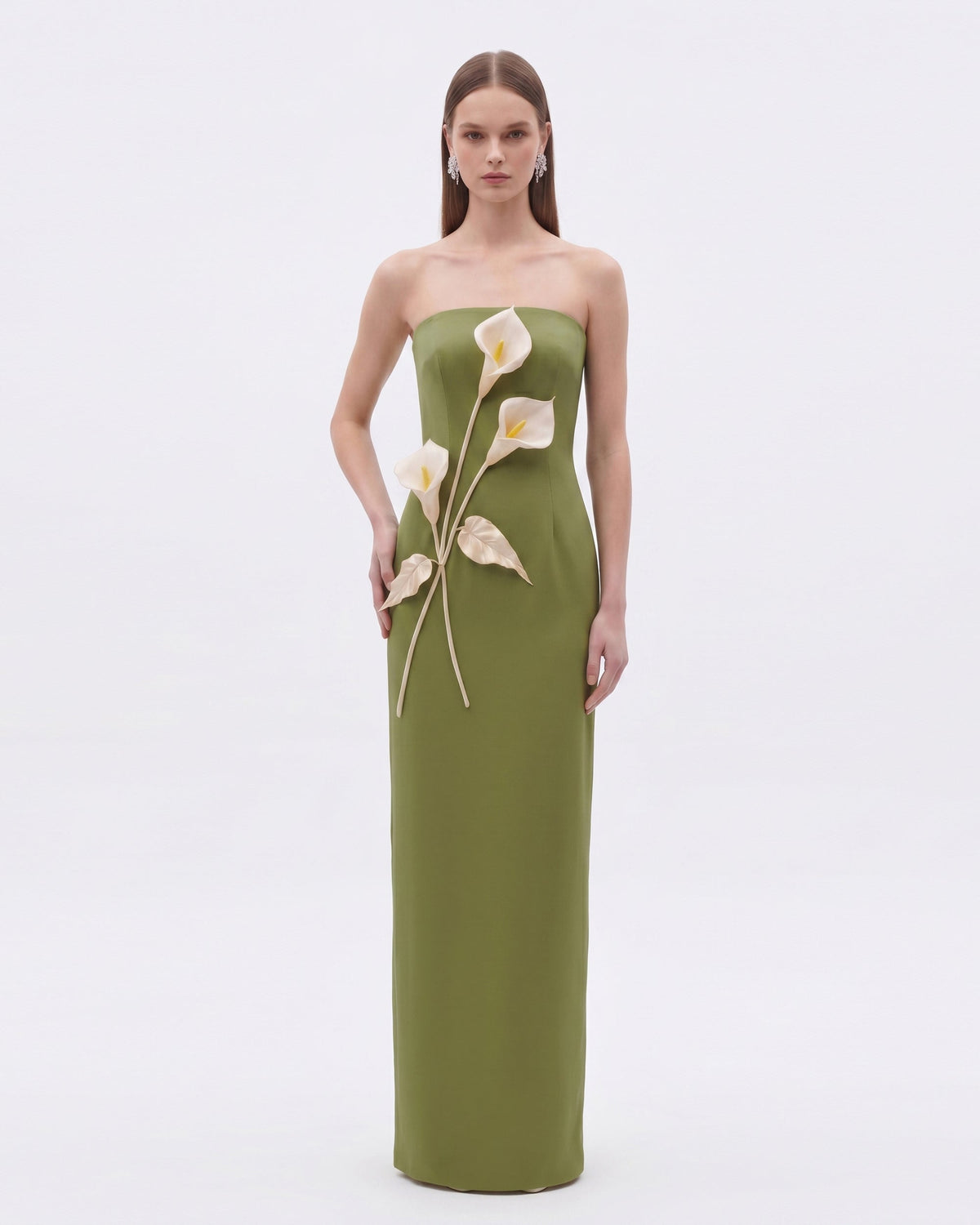 Floral Appliqué Strapless Dress - Yellow