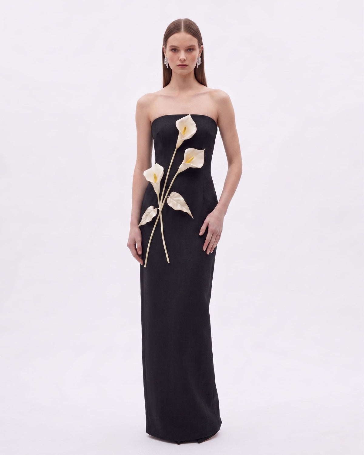 Floral Appliqué Strapless Dress - Yellow