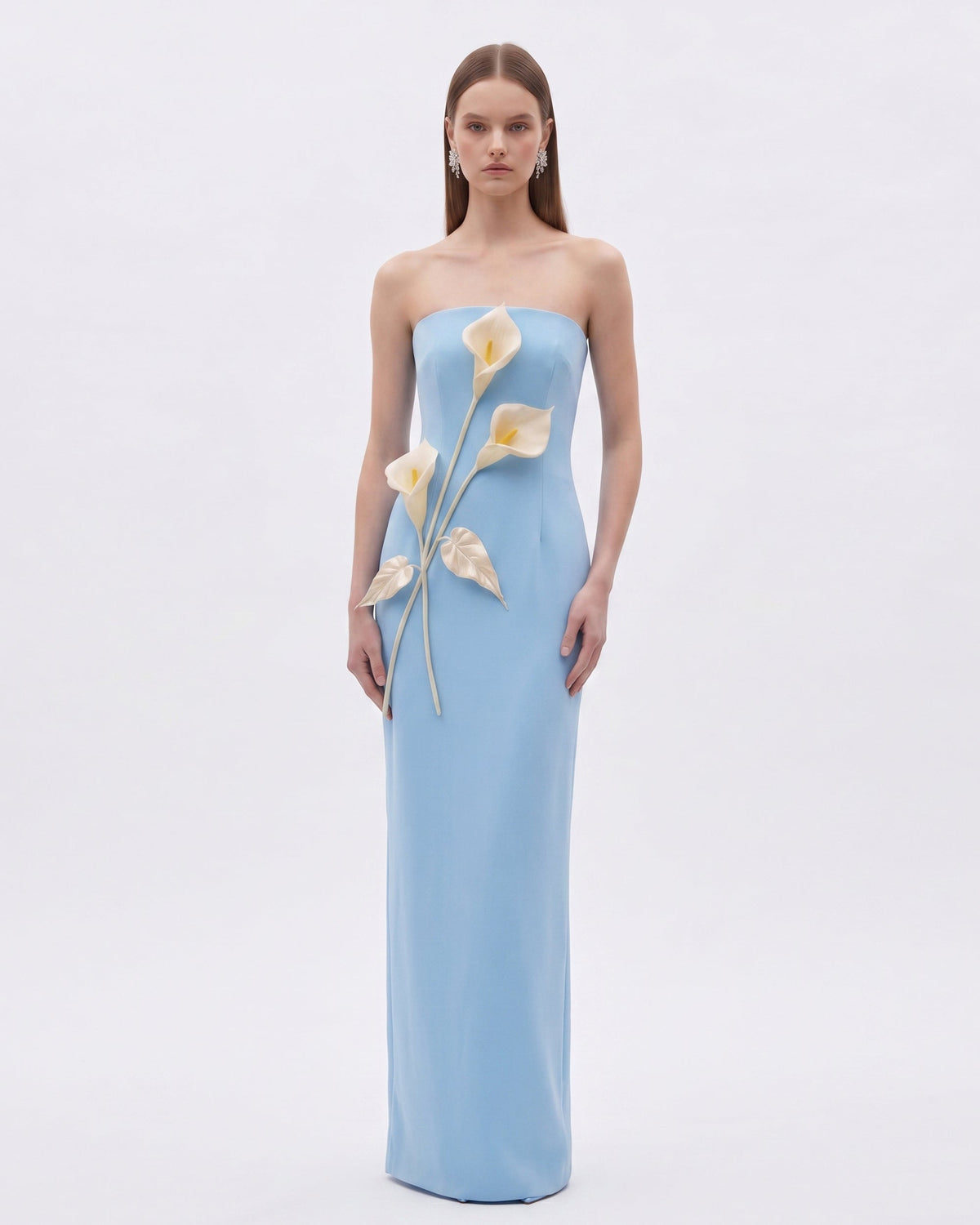 Floral Appliqué Strapless Dress - Yellow