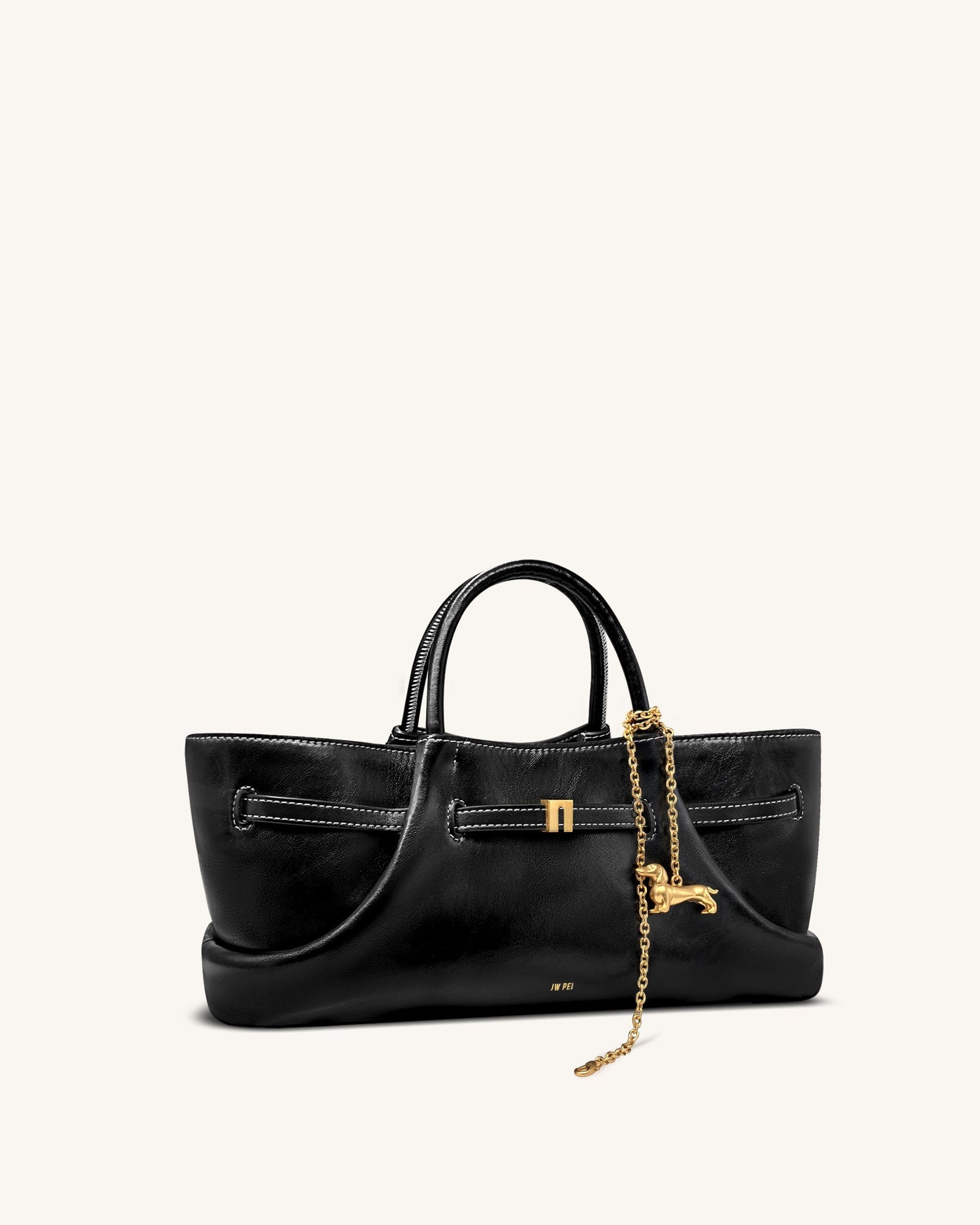 Maeve Dachshund Metal Charm Tote Bag - Black Canvasa