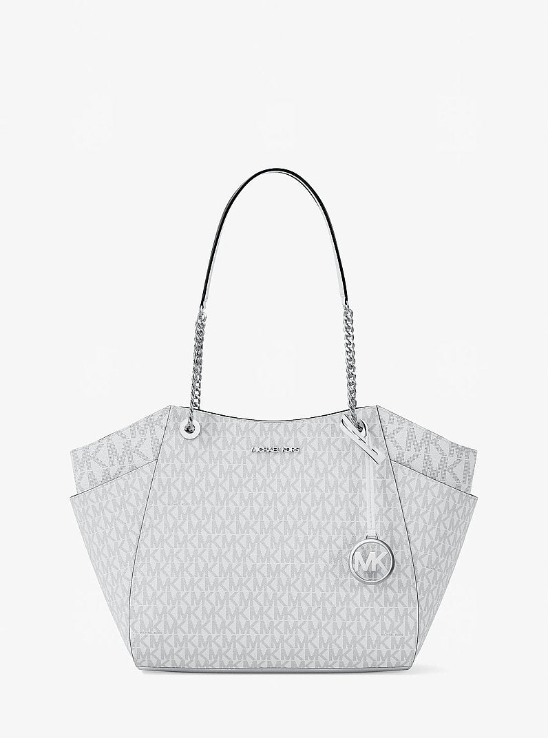 Michael Kors Jet Set Large Signature Logo Shoulder Bag Optic White
