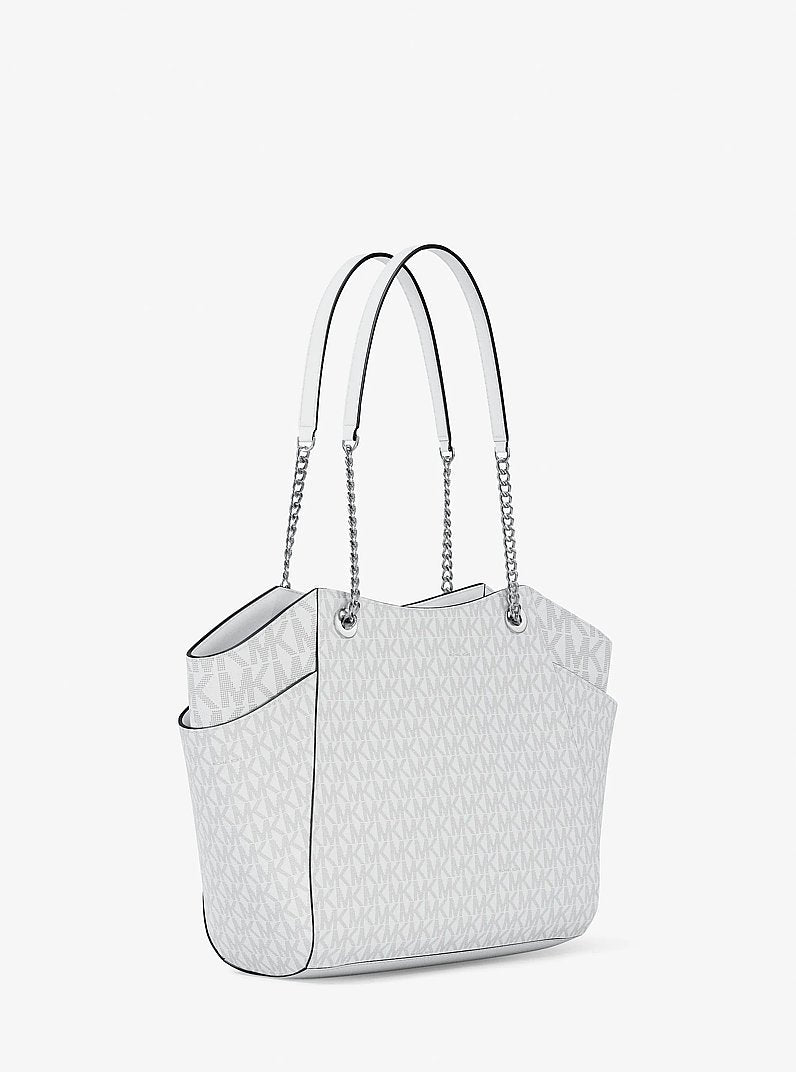 Michael Kors Jet Set Large Signature Logo Shoulder Bag Optic White