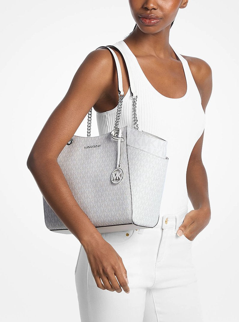 Michael Kors Jet Set Large Signature Logo Shoulder Bag Optic White