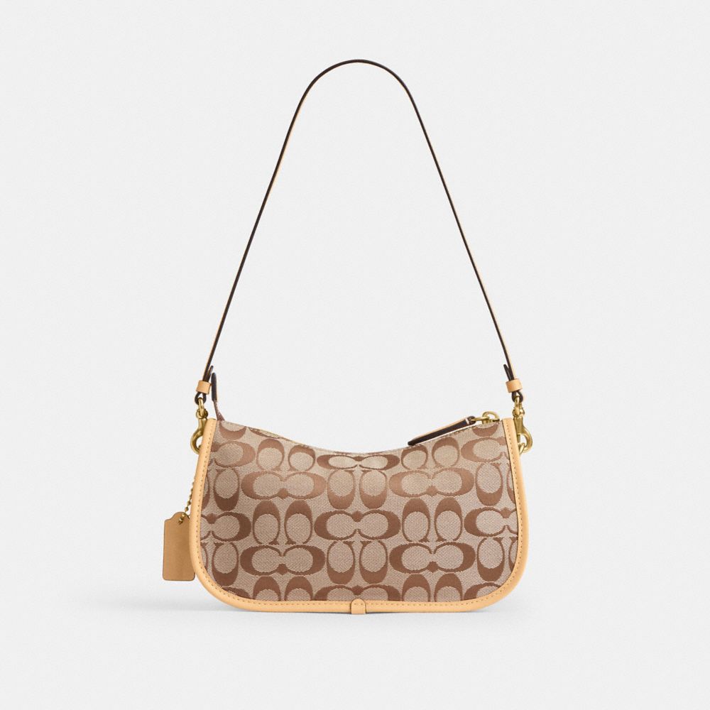 Coach Twin Turnlock Waverly Bag In Signature Jacquard Brass Khaki Light Peach
