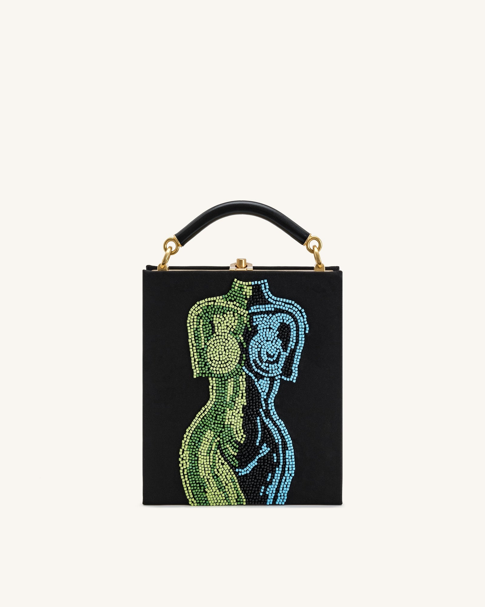 Elle Colorful Beaded Book Top Handle Bag - Black