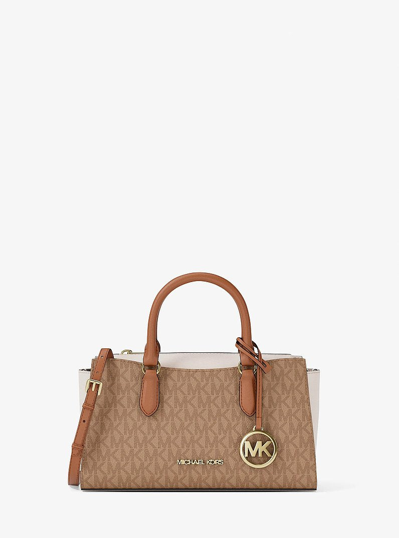 Michael Kors Arden Small Color-Block Signature Logo Messenger Bag Camel Mlt