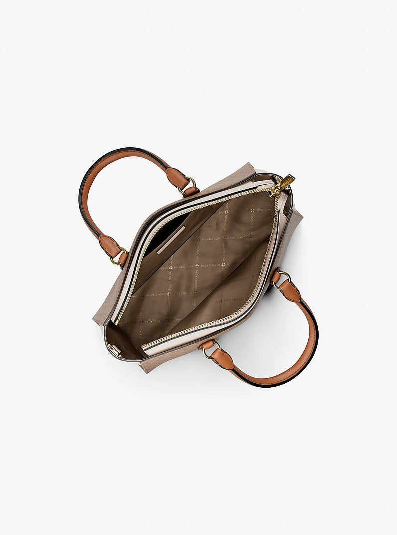 Michael Kors Arden Small Color-Block Signature Logo Messenger Bag Camel Mlt