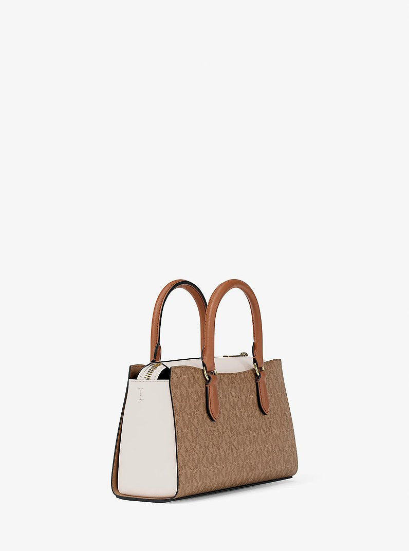 Michael Kors Arden Small Color-Block Signature Logo Messenger Bag Camel Mlt