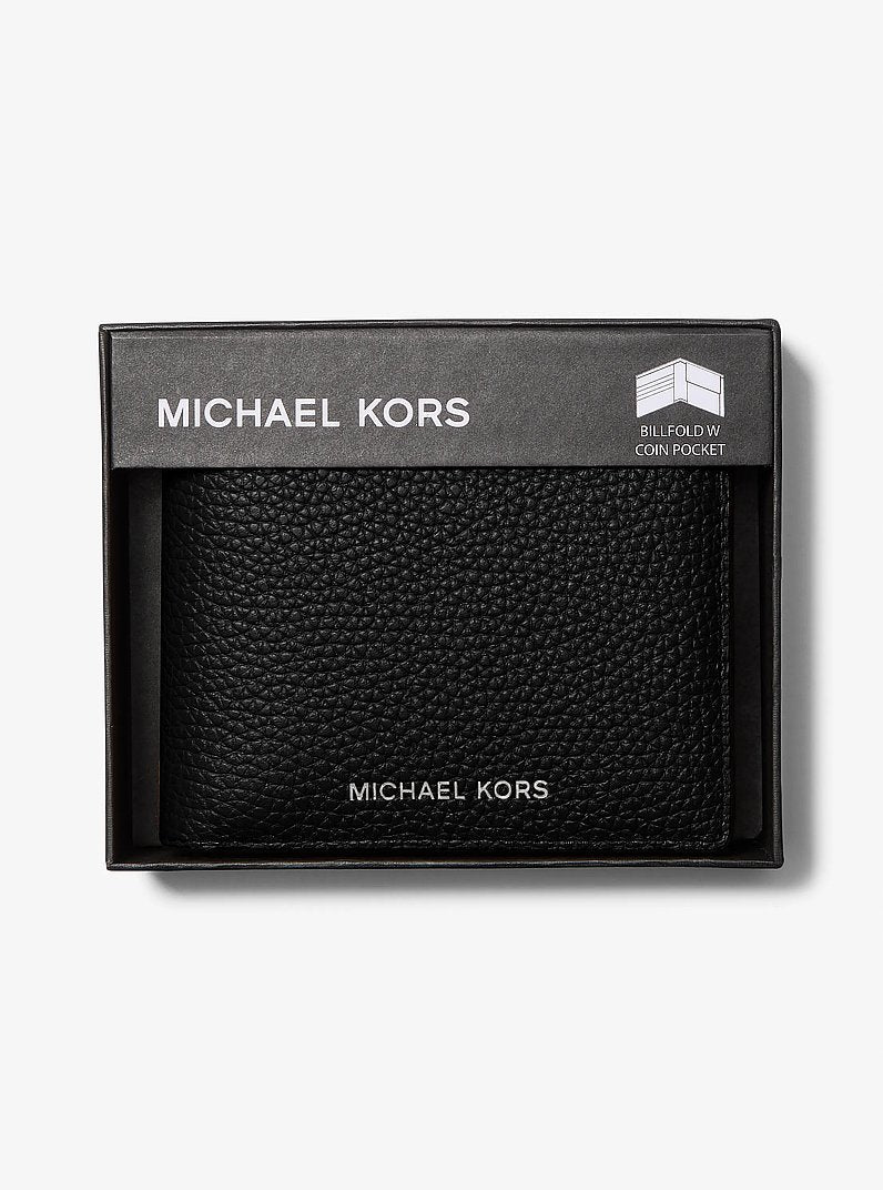 Michael Kors Cooper Pebbled Leather Billfold Wallet With Coin Pouch Black