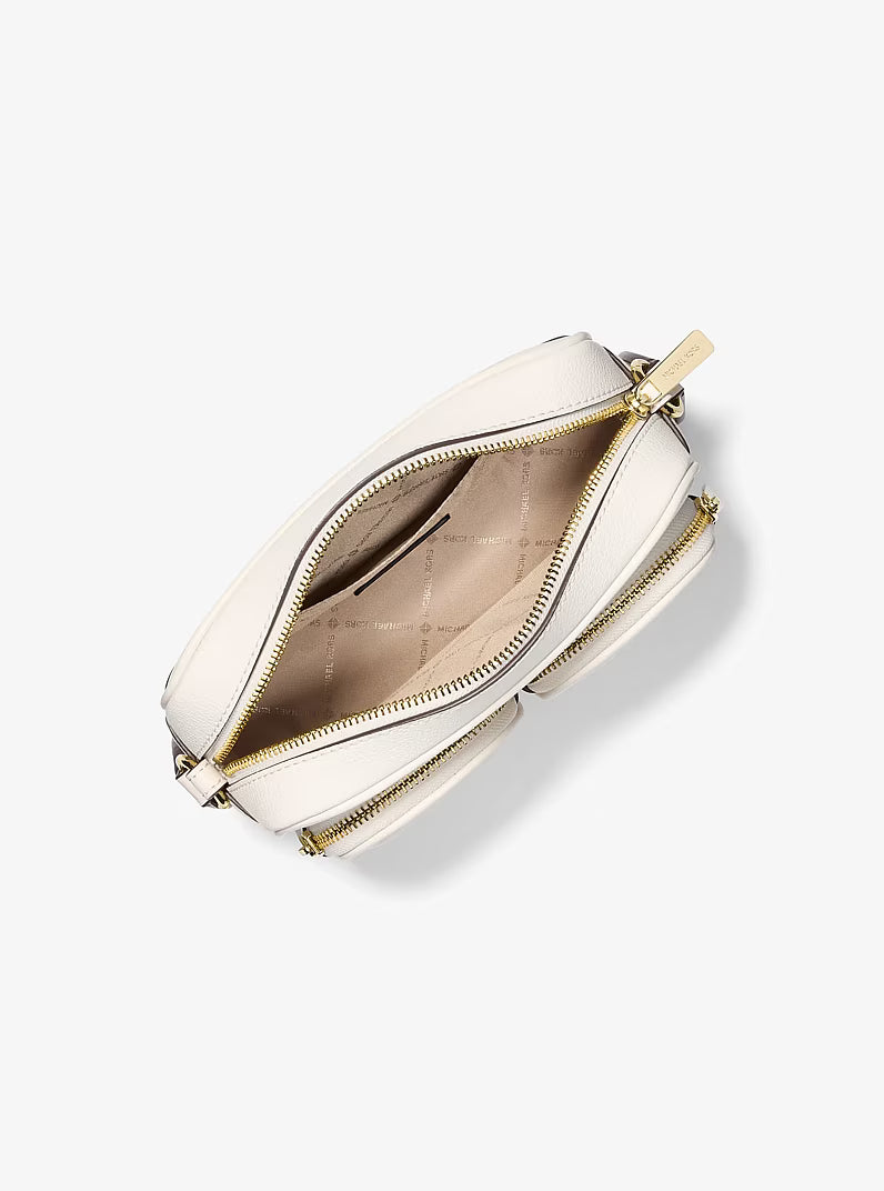 Michael Kors Jet Set Travel Medium Leather Messenger Bag Lt Cream