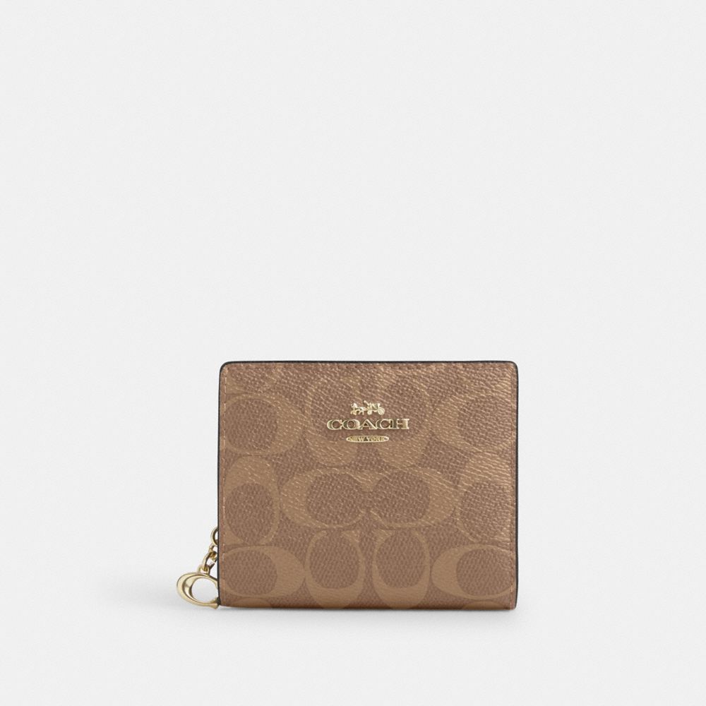 Coach Snap Wallet In Signature Canvas Gold Tan Brown