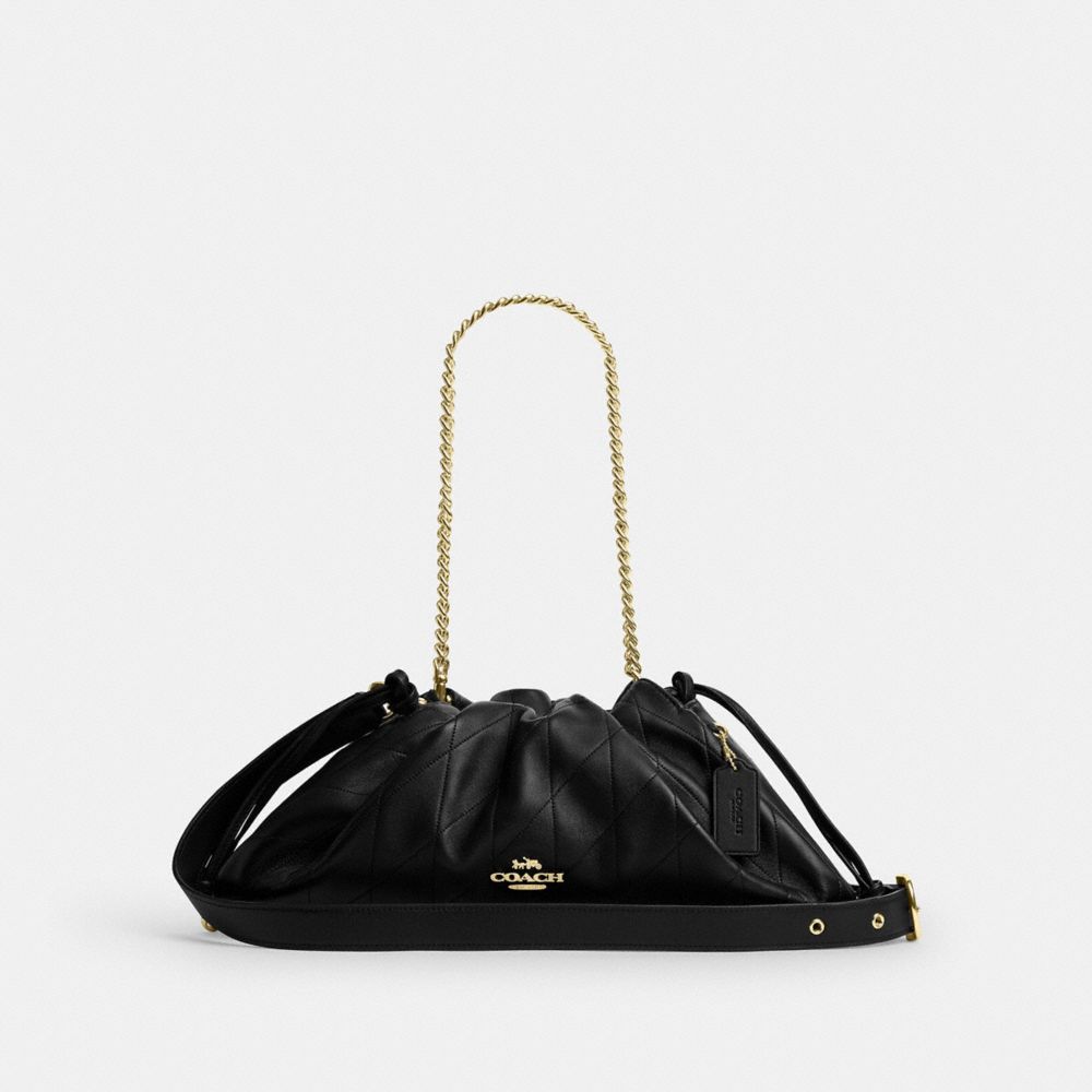 Coach Faye Large Shoulder Bag With Quilting Gold Black