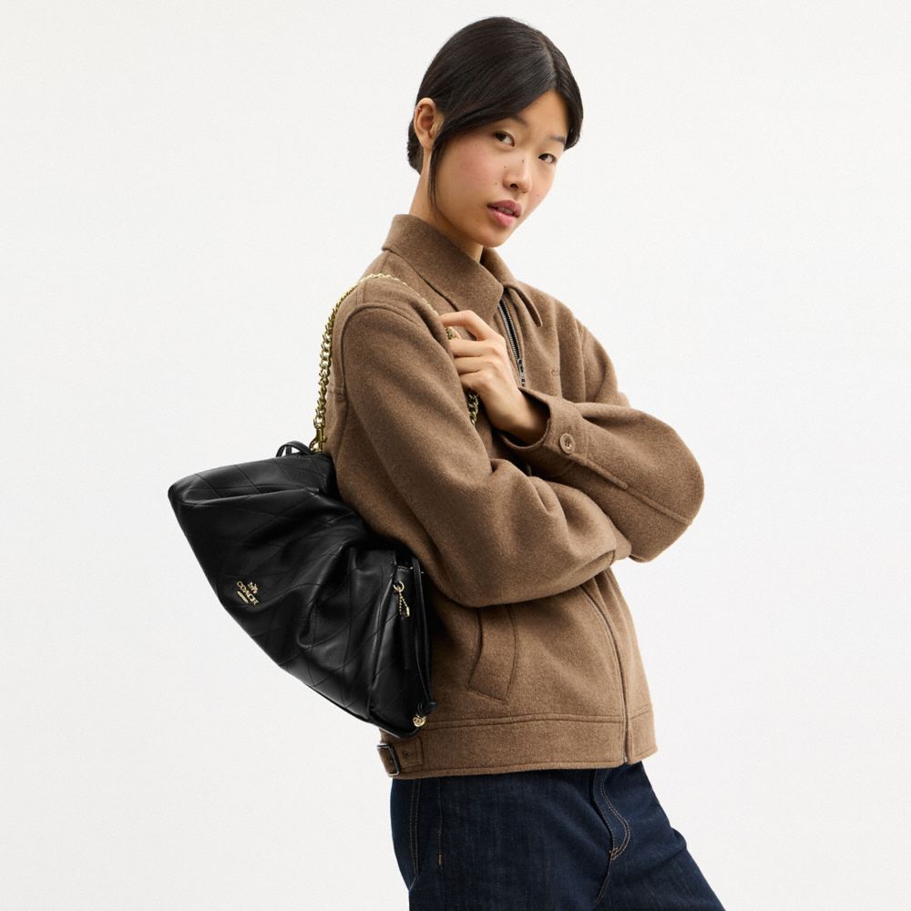 Coach Faye Large Shoulder Bag With Quilting Gold Black