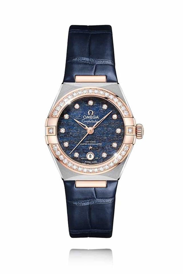 Omega Constellation Ladies Blue Motif 29mm 131.28.29.20.99.003 (2026) - UNWORN Diamond Dial 18ct R/Gold Diamond Bezel S/Steel Blue Leather