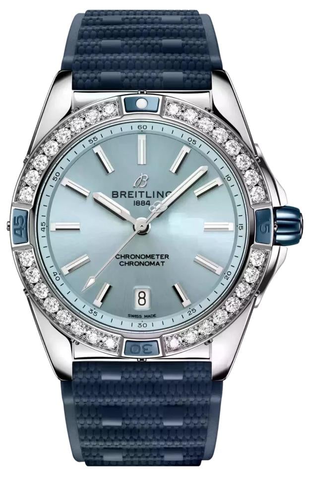 Breitling Chronomat 38 Super Chronomat 38 Diamond Bezel Ice Blue Dial Stainless Steel Women's Watch A17356531 C1 S1 Complete Full Set