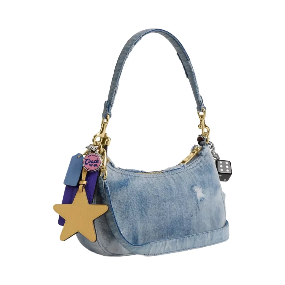 Coach Teri Shoulder Bag In Loved Denim With Charms in Gold Light Indigo