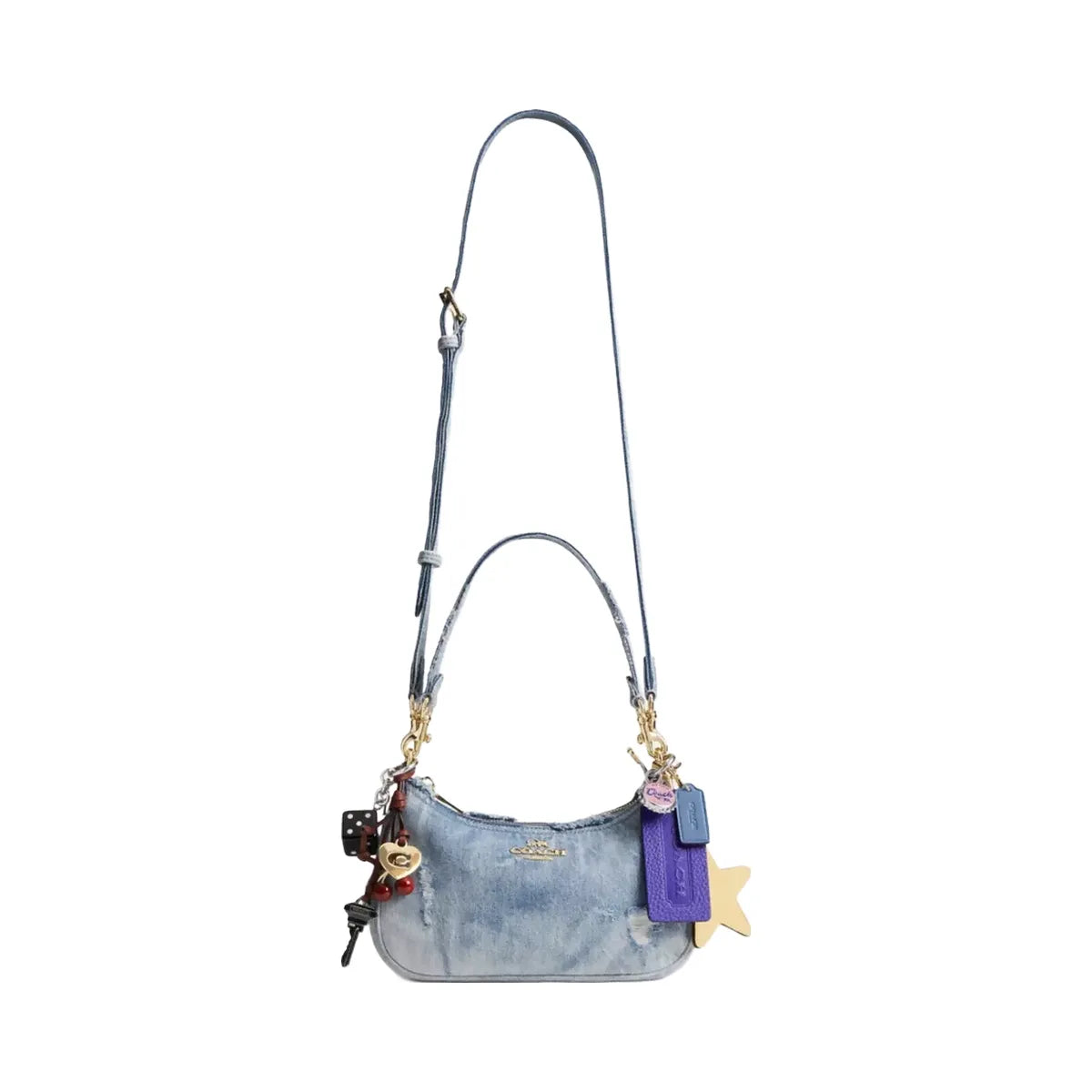 Coach Teri Shoulder Bag In Loved Denim With Charms in Gold Light Indigo