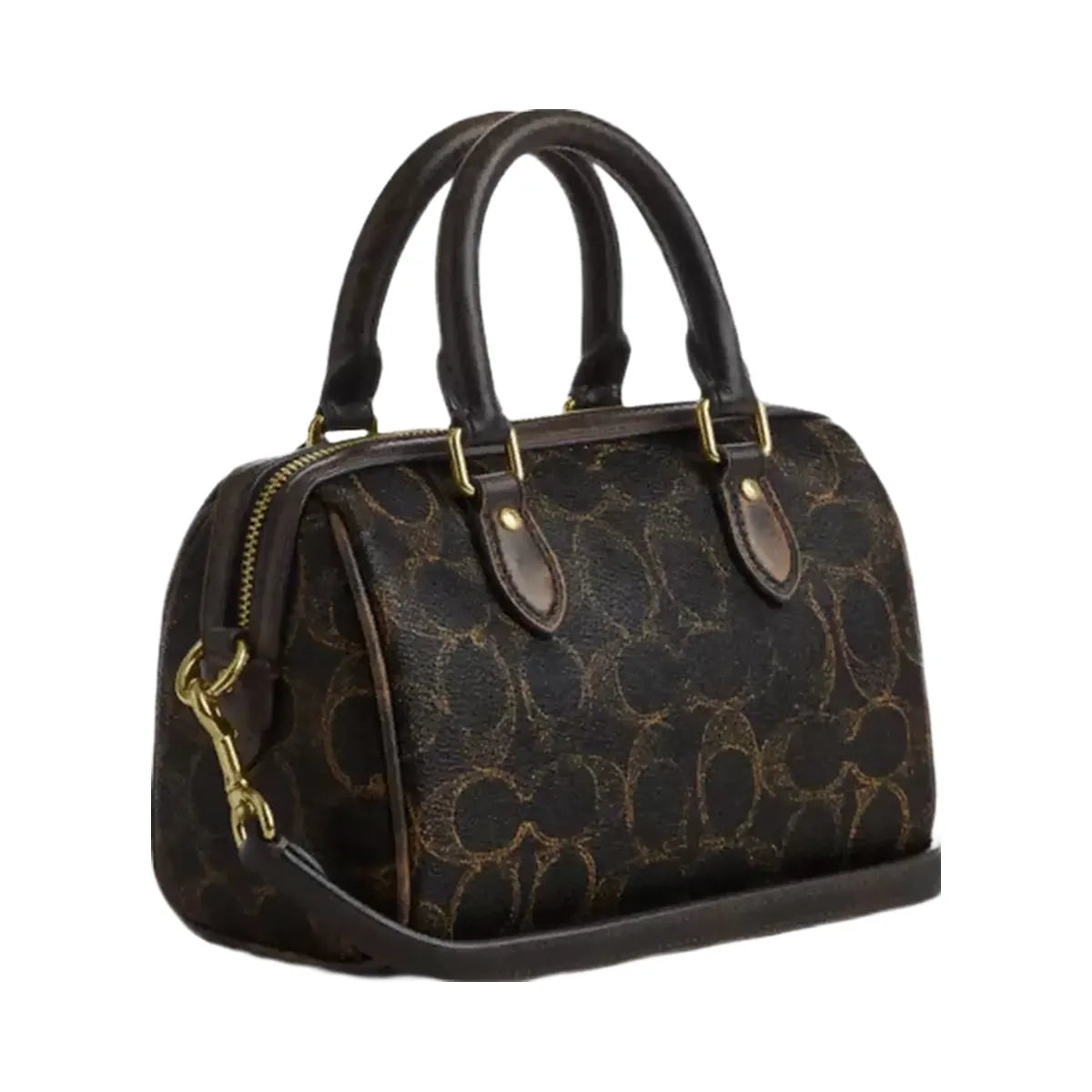 Coach Mini Rowan Crossbody Bag In Loved Signature Canvas With Charms in Gold Brown