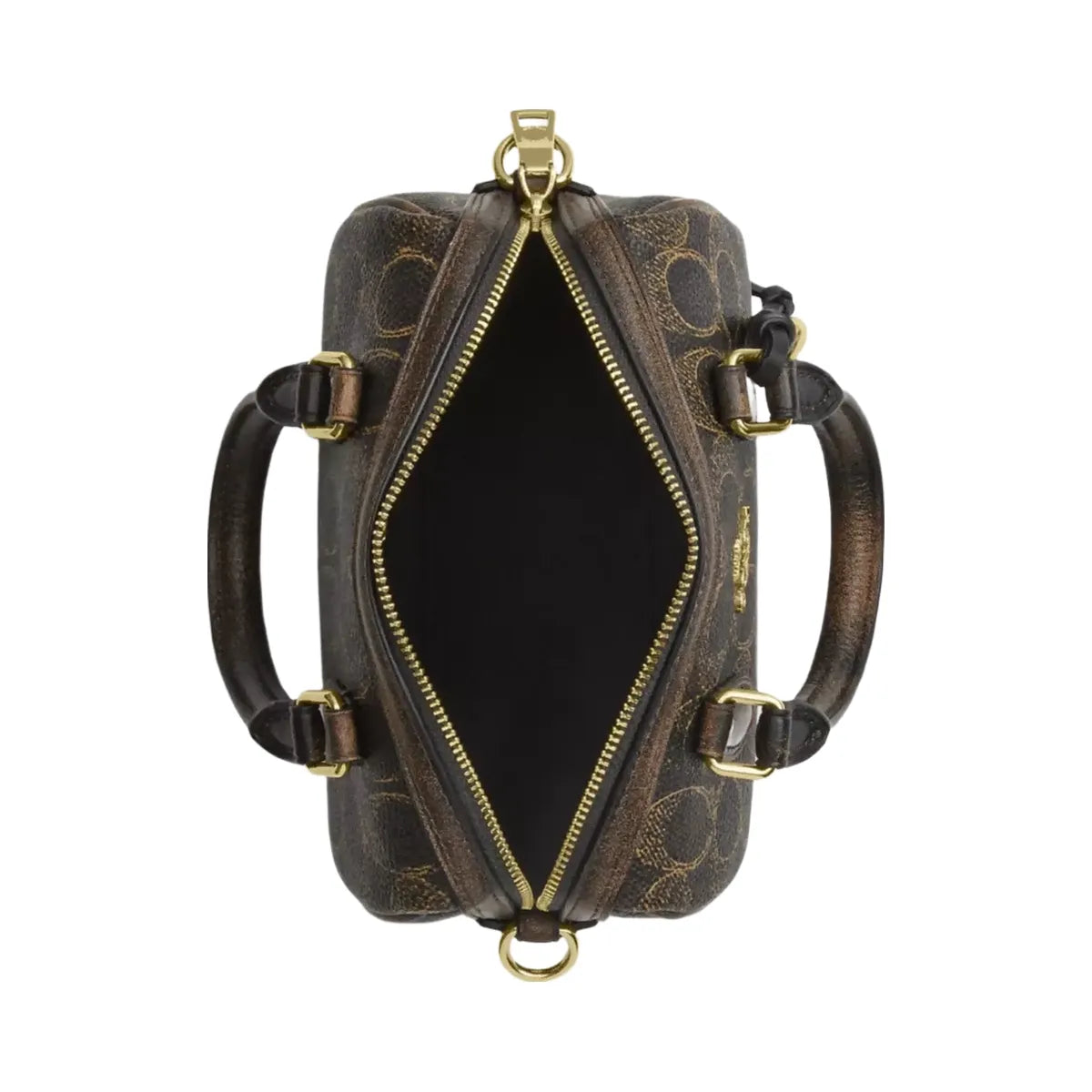Coach Mini Rowan Crossbody Bag In Loved Signature Canvas With Charms in Gold Brown