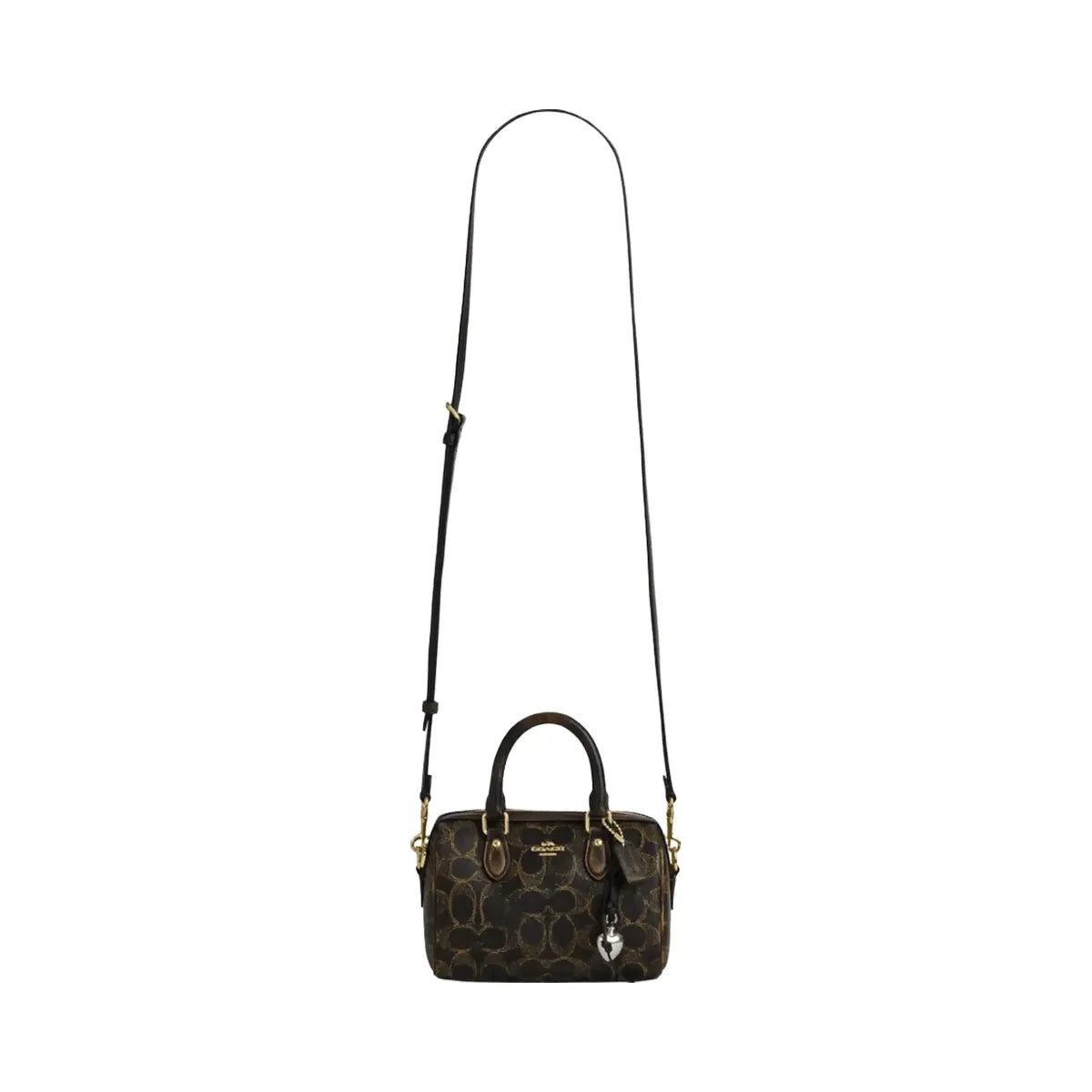Coach Mini Rowan Crossbody Bag In Loved Signature Canvas With Charms in Gold Brown