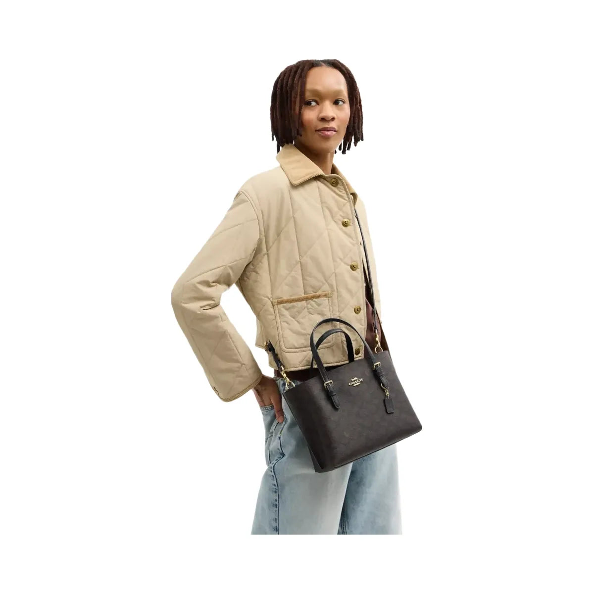 Coach Mollie Tote Bag 25 In Signature Canvas in Gold Walnut Black
