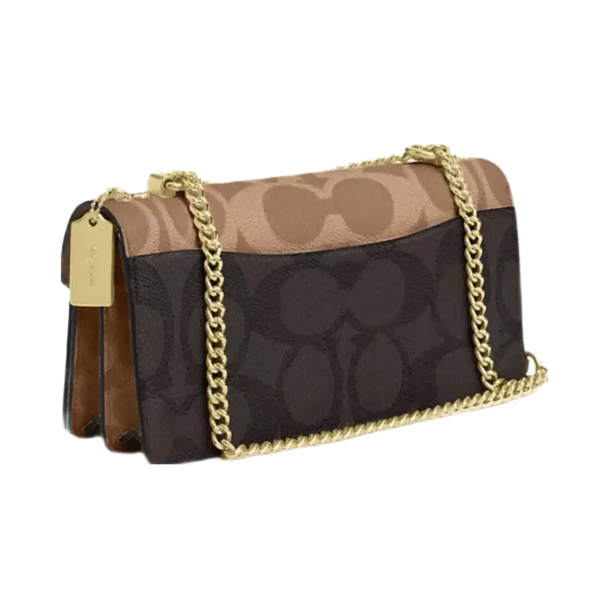 Coach Klare Envelope Crossbody Bag In Blocked Signature Canvas in Gold Walnut Tan