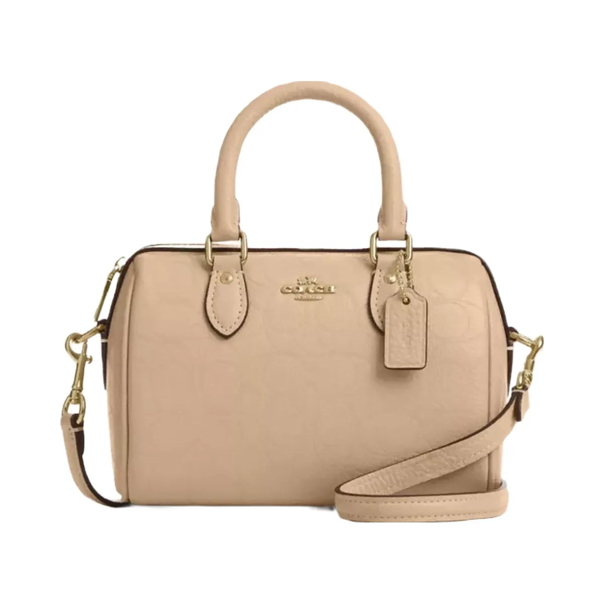 Coach Mini Rowan Crossbody Bag In Signature Leather in Gold Oat