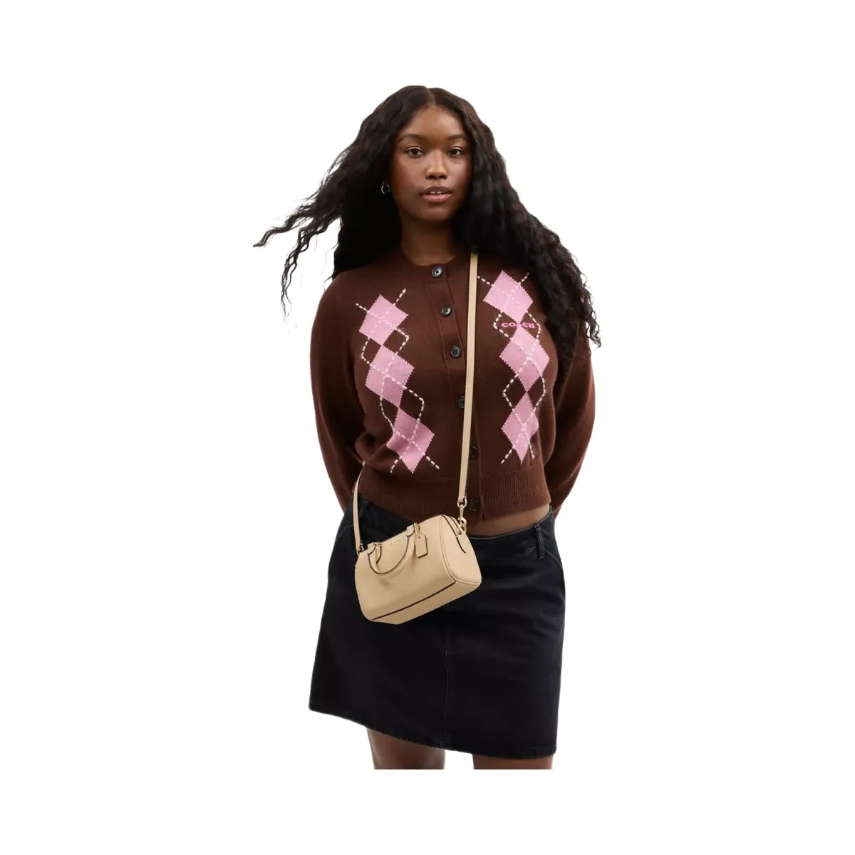 Coach Mini Rowan Crossbody Bag In Signature Leather in Gold Oat